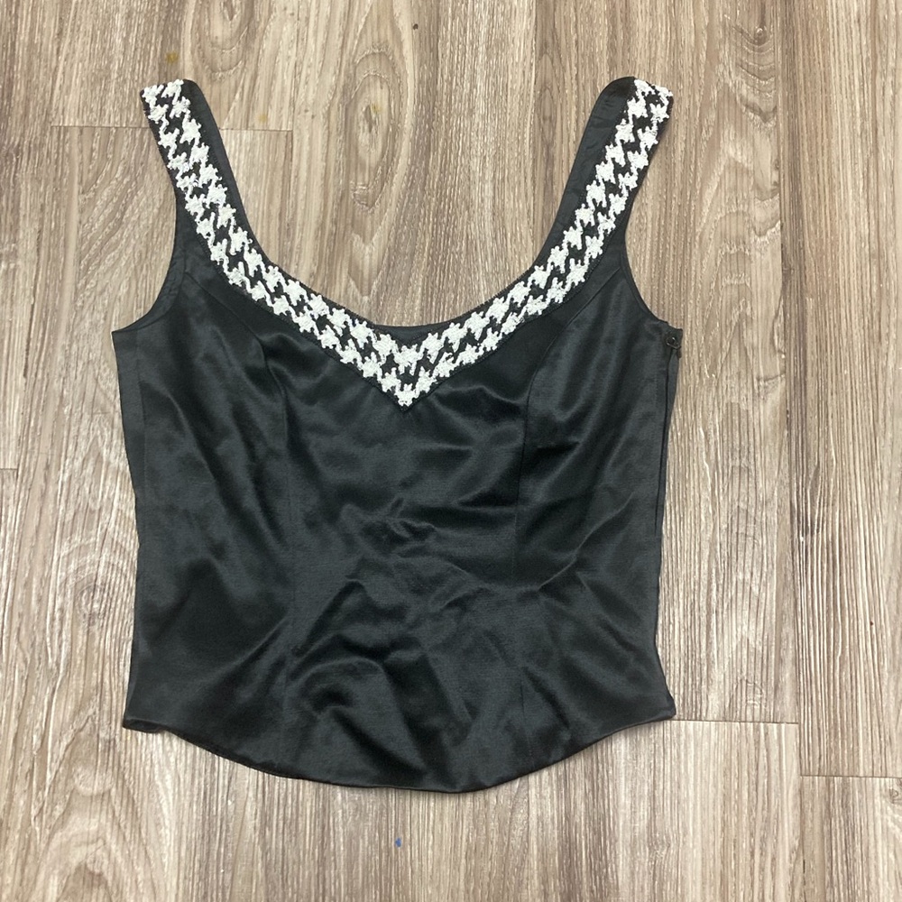 ESCADA Vintage Black& White Beaded New Wool & Silk Bustier Top Side Zipper Sz 4